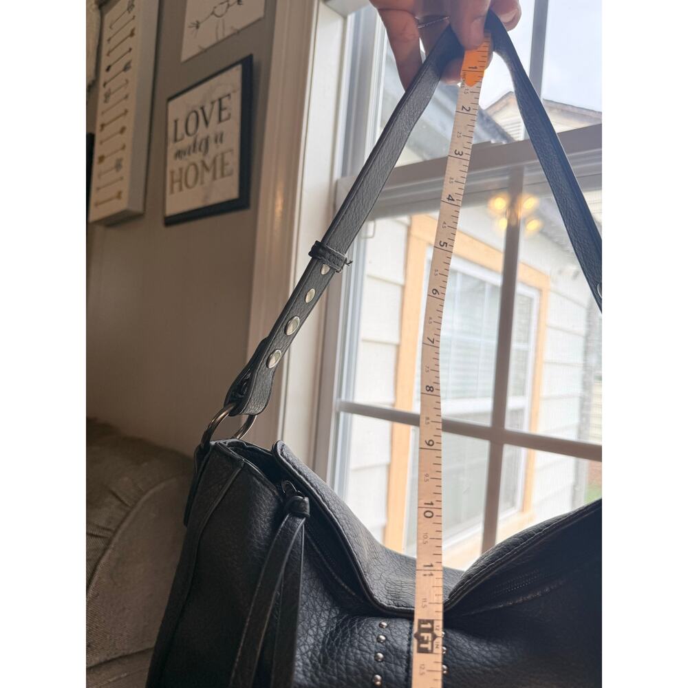 Montana West Black Studded Faux Leather Hobo Shoulder Bag Pebbled Leather Purse - Picture 11 of 16